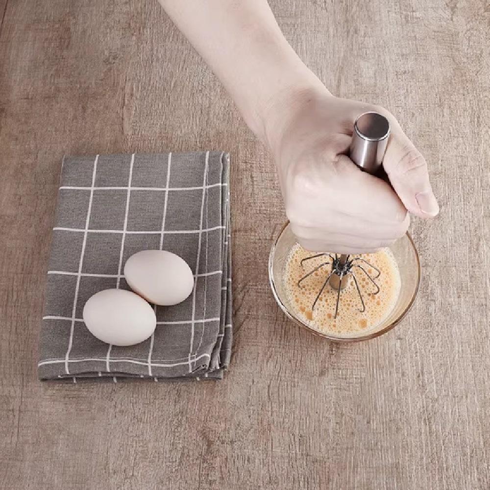 Batedor Automático Giratório Em Inox – Mixer Manual De Ovos E Massas Para Omeletes, Cremes E Bebidas - 6