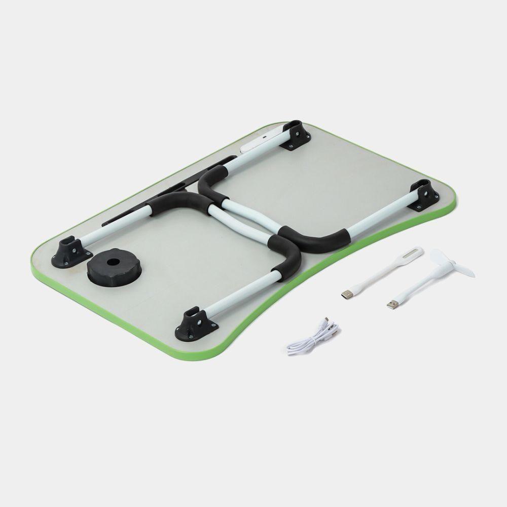 Mesa Portátil Dobrável Multiuso Com Suporte, Usb, Ventilador E Luminária Led ? 60x40cm - Verde - 3