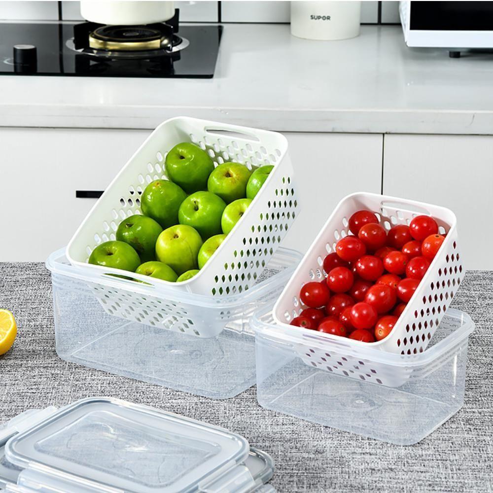 Kit 3 Potes Herméticos Com Cesto De Drenagem - Acrílico Reforçado Multiuso Para Geladeira, Freezer E Micro-ondas - 4