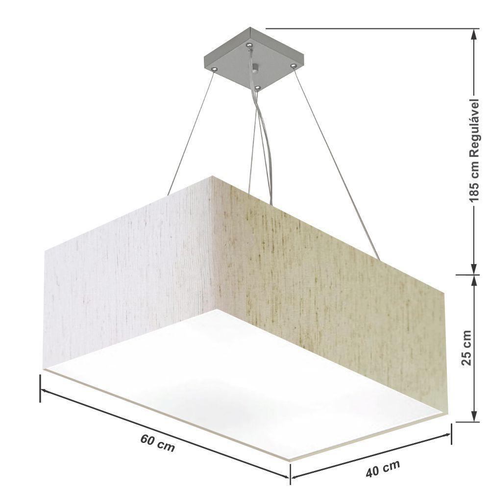 Lustre Pendente Retangular Md-4372 Cúpula Em Tecido 60x40cm Linho Bege - 2