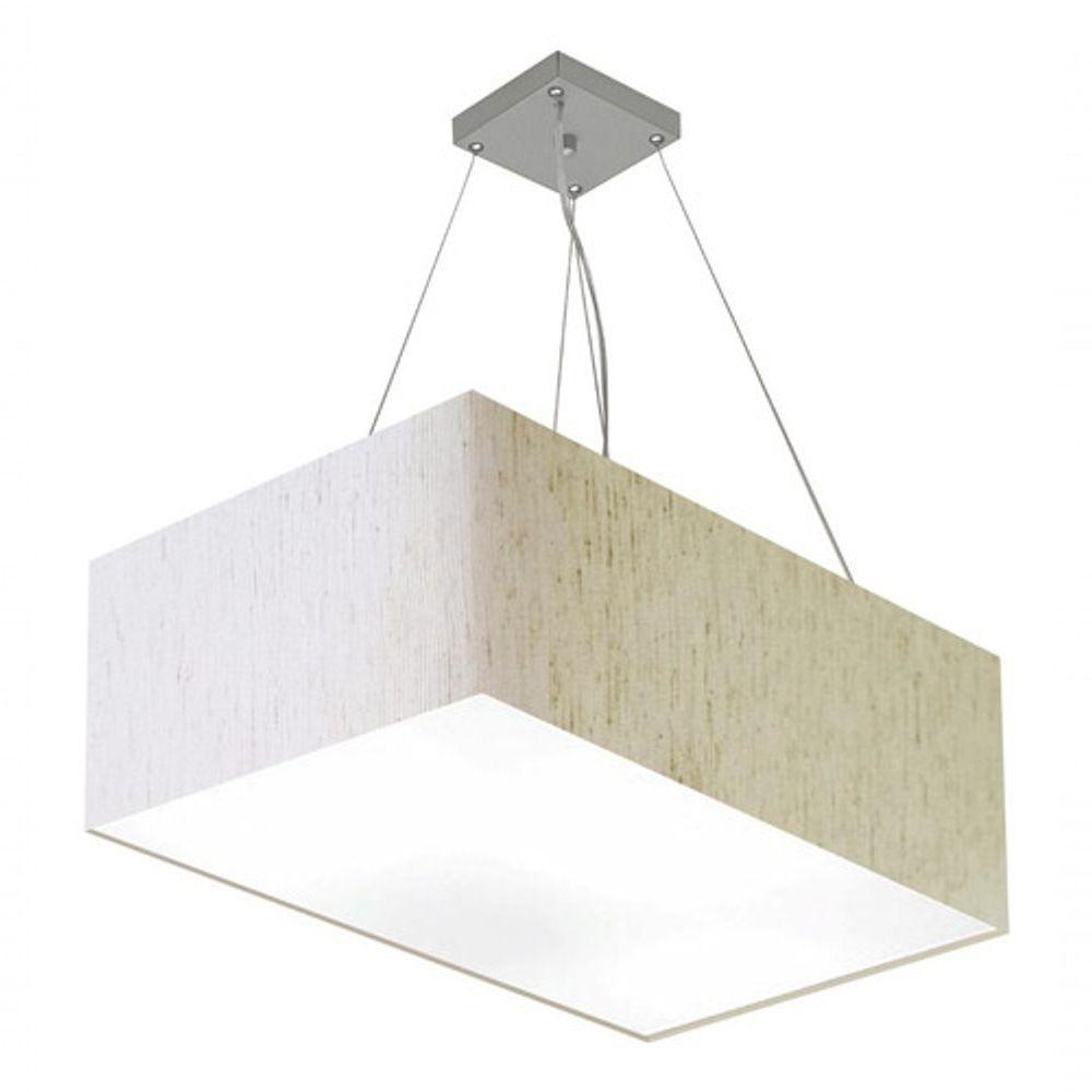 Lustre Pendente Retangular Md-4372 Cúpula Em Tecido 60x40cm Linho Bege - 3