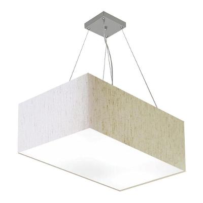 Lustre Pendente Retangular Md-4372 Cúpula Em Tecido 60x40cm Linho Bege