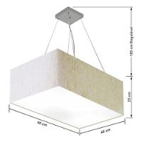 Lustre Pendente Retangular Md-4372 Cúpula Em Tecido 60x40cm Linho Bege - 4