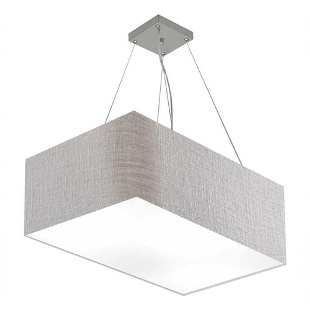 Lustre Pendente Retangular Md-4372 Cúpula Em Tecido 60x40cm Rustico Cinza - 1