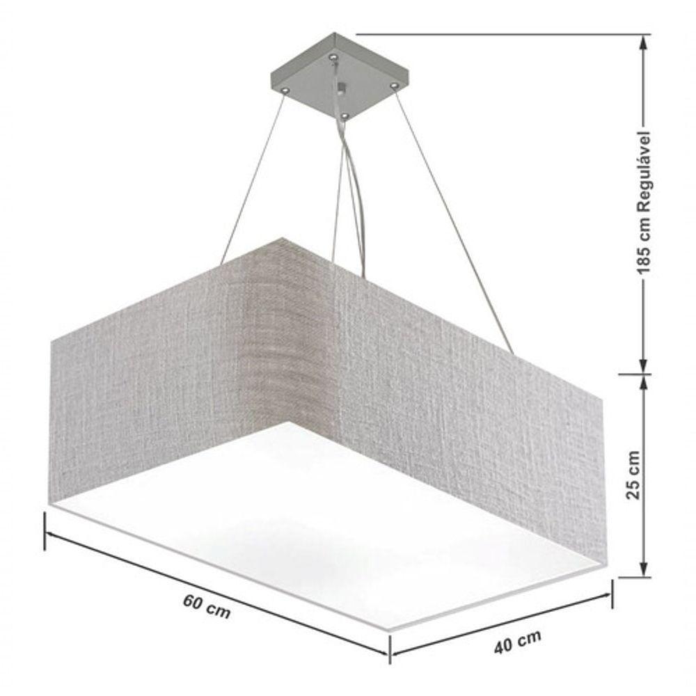 Lustre Pendente Retangular Md-4372 Cúpula Em Tecido 60x40cm Rustico Cinza - 4