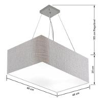 Lustre Pendente Retangular Md-4372 Cúpula Em Tecido 60x40cm Rustico Cinza - 4