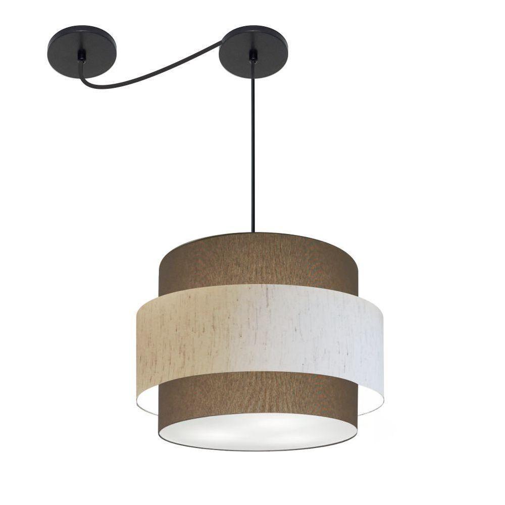 Lustre Sala De Jantar Com Desvio Vivare Md-4397 Cúpula Em Tecido 40cm Cáqui-linho-bege-cáqui 127/220v - 1