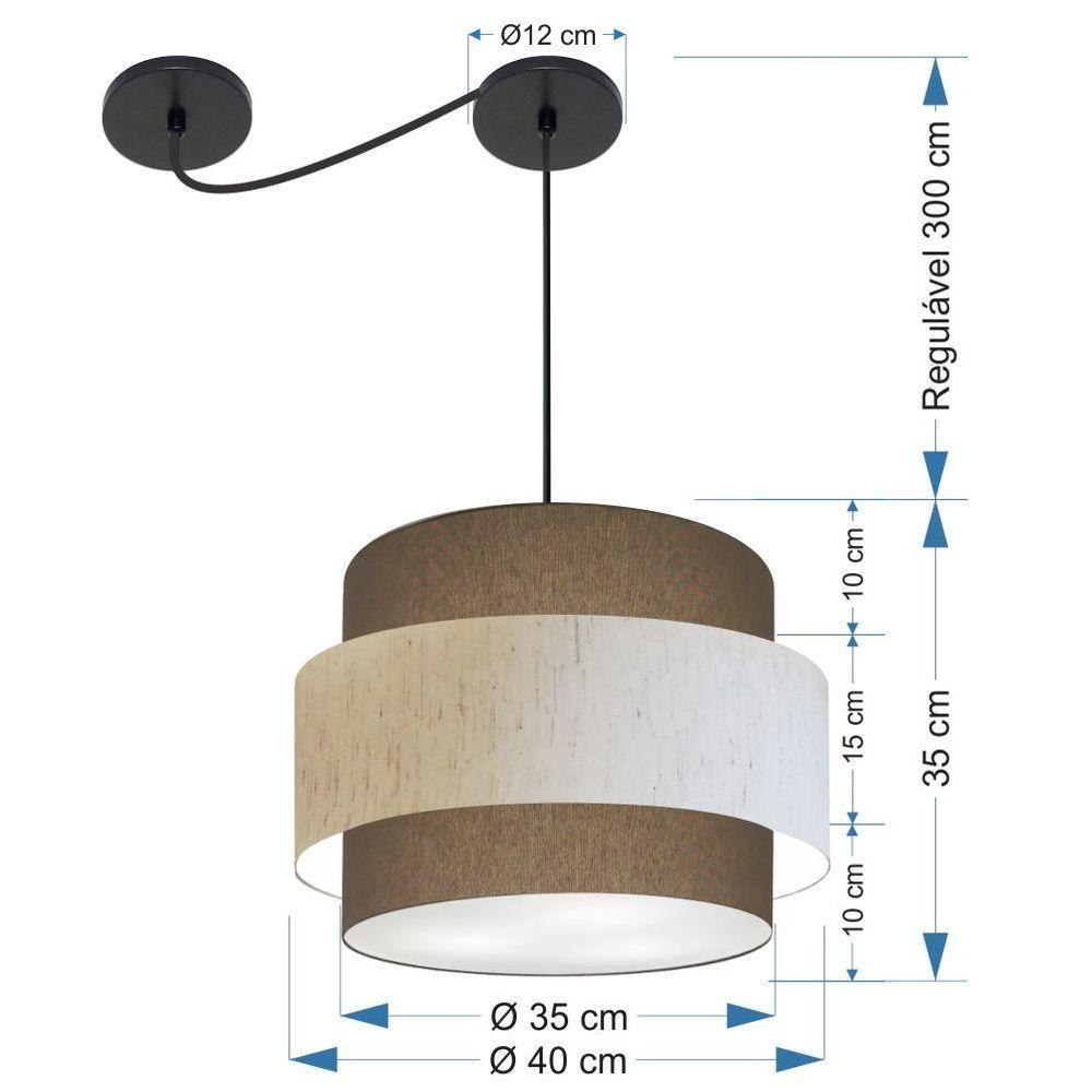 Lustre Sala De Jantar Com Desvio Vivare Md-4397 Cúpula Em Tecido 40cm Cáqui-linho-bege-cáqui 127/220v - 2