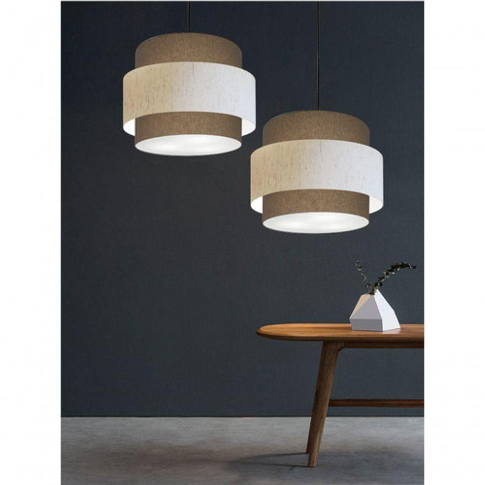 Lustre Sala De Jantar Com Desvio Vivare Md-4398 Cúpula Em Tecido 45cm Cáqui-linho-bege-cáqui 127/220v - 2