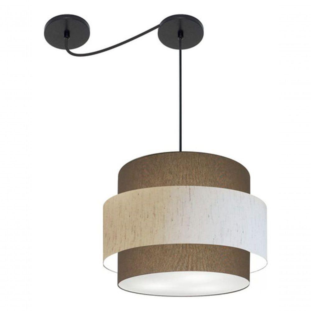 Lustre Sala De Jantar Com Desvio Vivare Md-4398 Cúpula Em Tecido 45cm Cáqui-linho-bege-cáqui 127/220v - 7