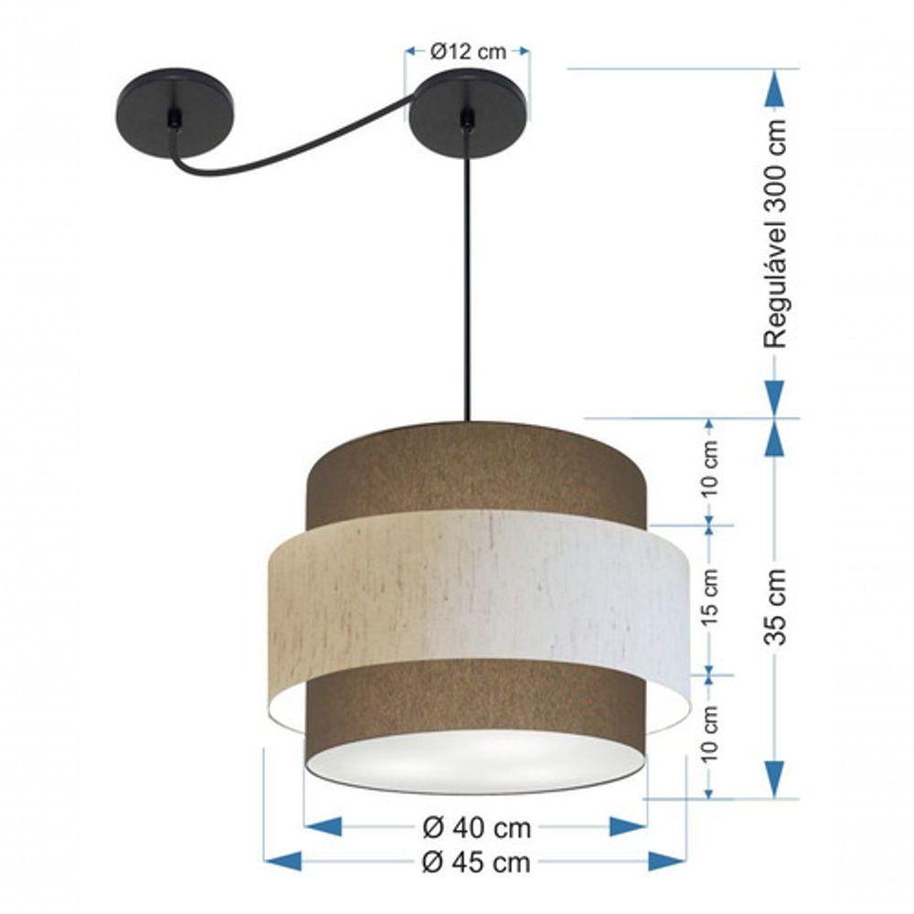 Lustre Sala De Jantar Com Desvio Vivare Md-4398 Cúpula Em Tecido 45cm Cáqui-linho-bege-cáqui 127/220v - 9