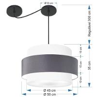 Lustre Sala De Jantar Com Desvio Vivare Md-4399 Cúpula Em Tecido 50cm Branco-cinza-escuro-branco 127/220v - 2