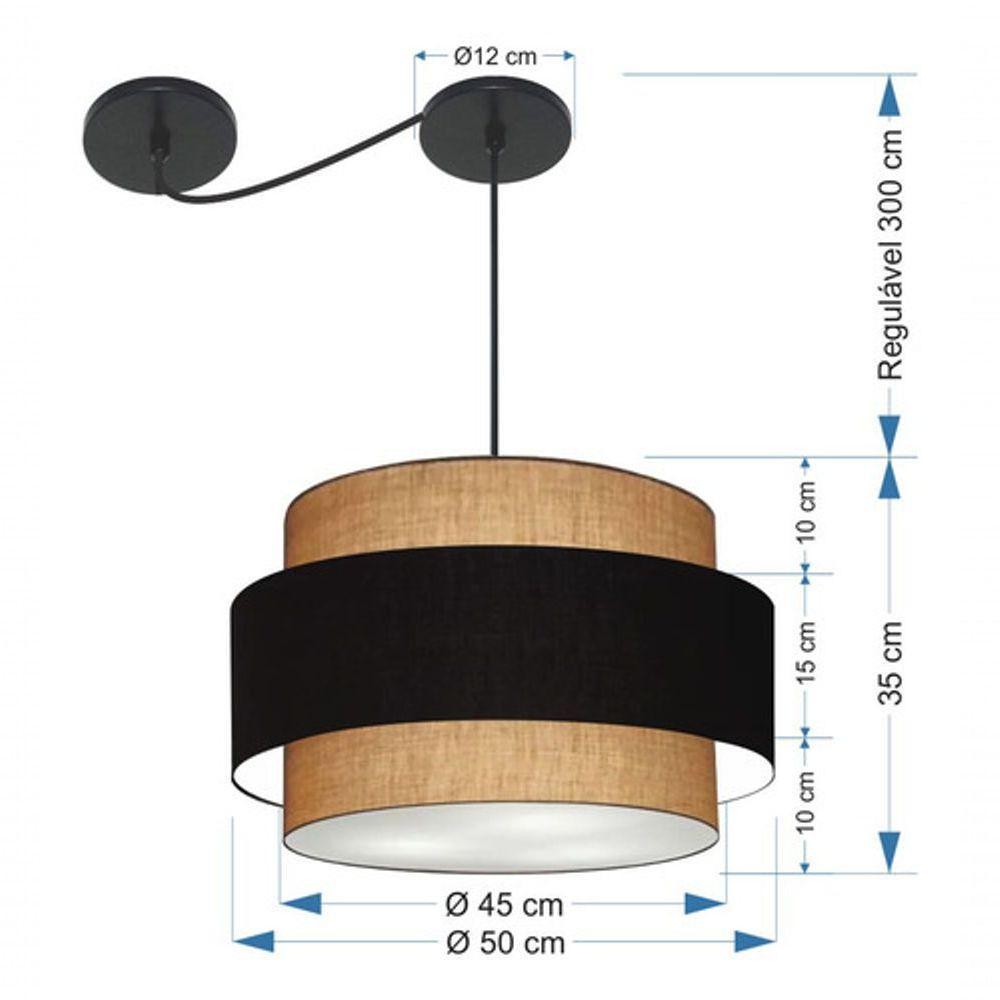 Lustre Sala De Jantar Com Desvio Vivare Md-4399 Cúpula Em Tecido 50cm Palha-preto-palha 127/220v - 7