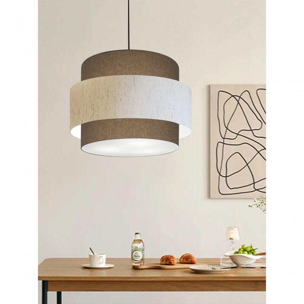 Lustre Sala De Jantar Com Desvio Vivare Md-4400 Cúpula Em Tecido 55cm Cáqui-linho-bege-cáqui 127/220v - 4