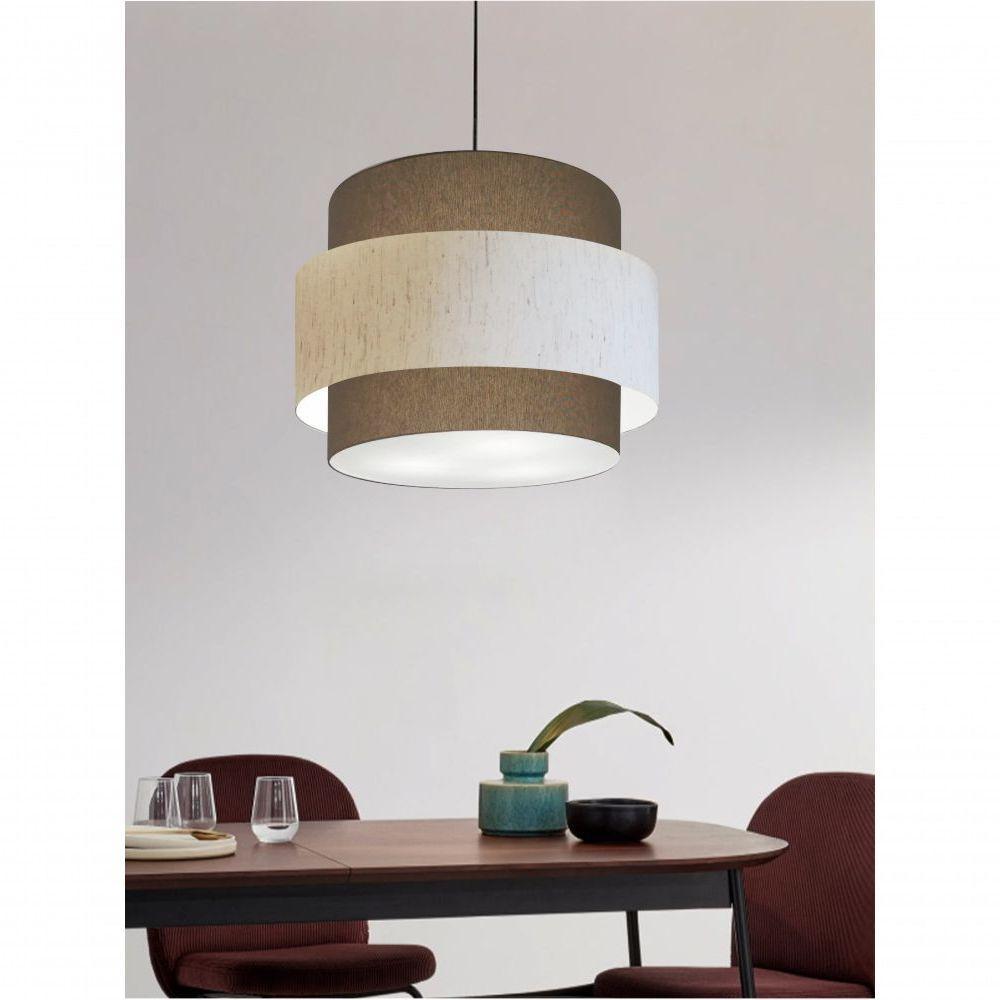 Lustre Sala De Jantar Com Desvio Vivare Md-4400 Cúpula Em Tecido 55cm Cáqui-linho-bege-cáqui 127/220v - 6