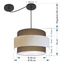 Lustre Sala De Jantar Com Desvio Vivare Md-4400 Cúpula Em Tecido 55cm Cáqui-linho-bege-cáqui 127/220v - 2