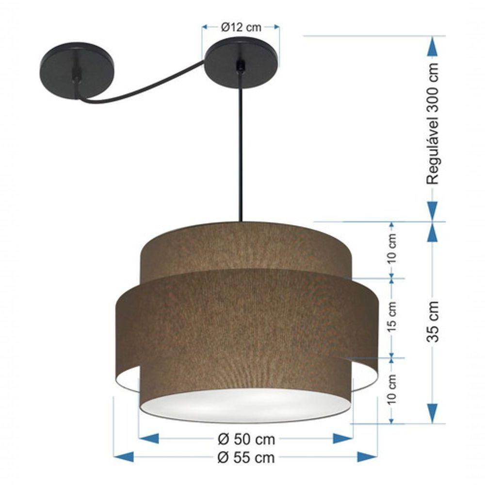Lustre Sala De Jantar Com Desvio Vivare Md-4400 Cúpula Em Tecido 55cm Cáqui 127/220v - 7