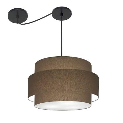Lustre Sala De Jantar Com Desvio Vivare Md-4400 Cúpula Em Tecido 55cm Cáqui 127/220v