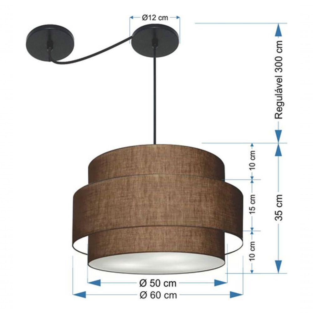 Lustre Sala De Jantar Com Desvio Vivare Md-4401 Cúpula Em Tecido 60cm Café 127/220v - 7