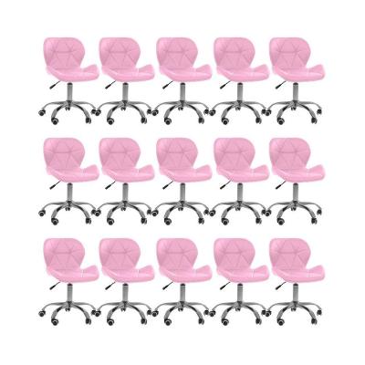 Kit 15 Cadeiras Office Eiffel Slim Com Base Giratória E Ajustável Rosa