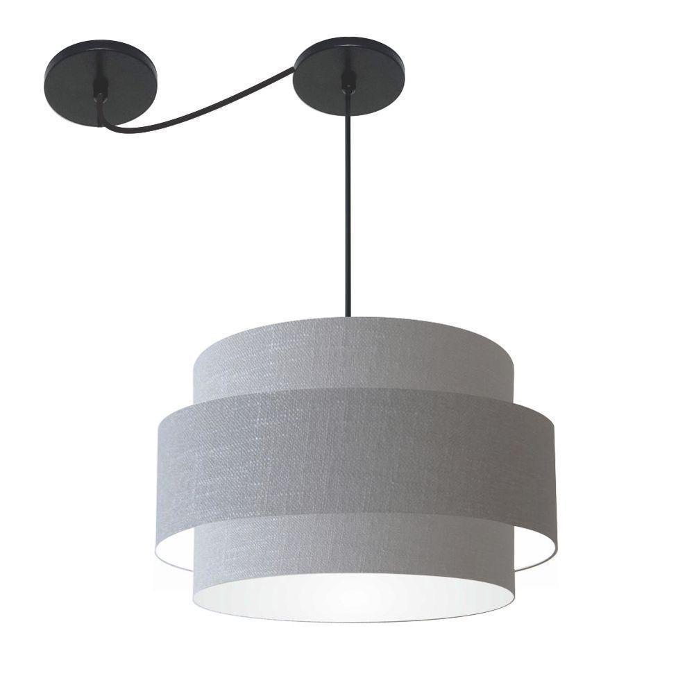 Lustre Sala De Jantar Com Desvio Vivare Md-4401 Cúpula Em Tecido 60cm Rustico-cinza 127/220v - 1