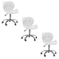 Kit 3 Cadeiras Office Eiffel Slim Com Base Giratória E Ajustável Branco - 1