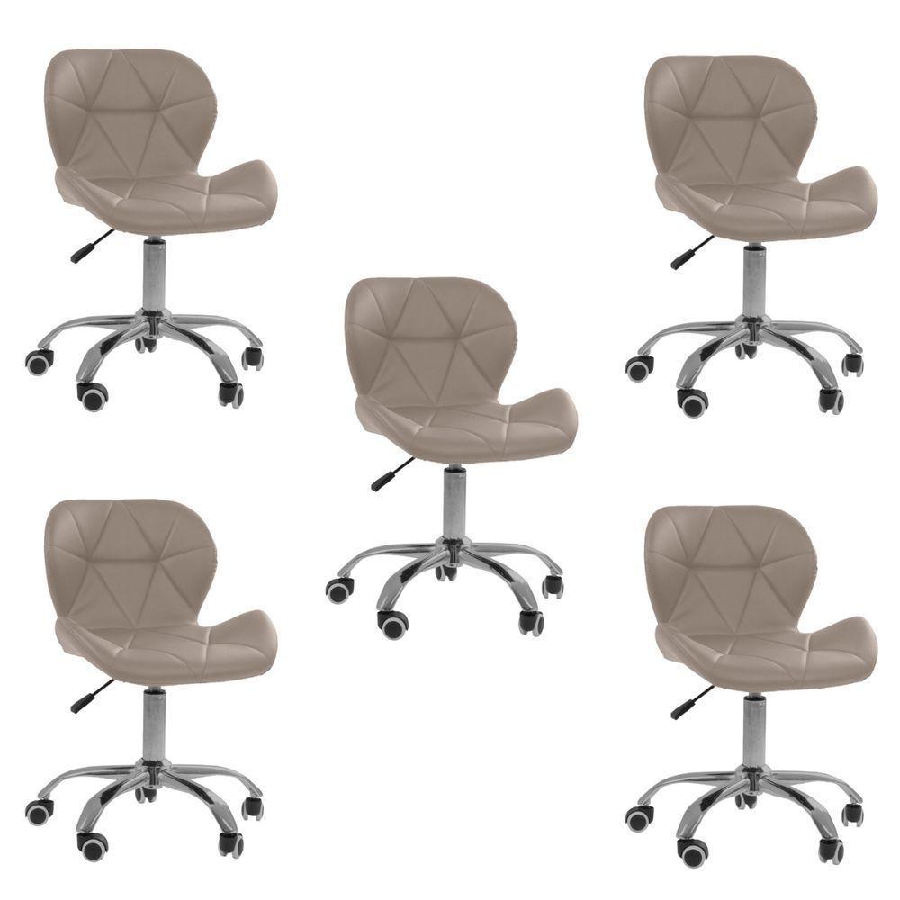 Kit 5 Cadeiras Office Eiffel Slim Com Base Giratória E Ajustável Bege - 1