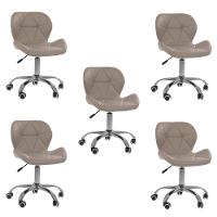 Kit 5 Cadeiras Office Eiffel Slim Com Base Giratória E Ajustável Bege - 1