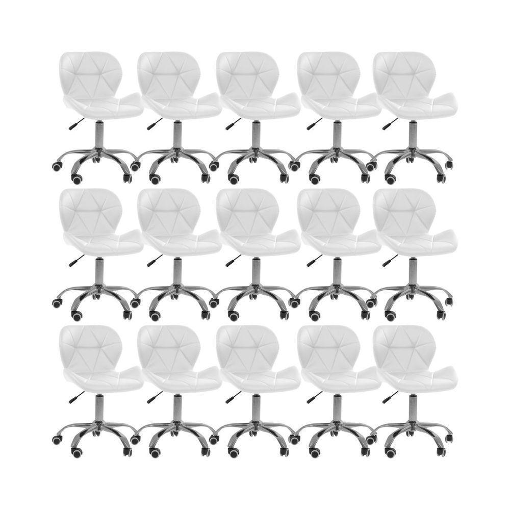 Kit 15 Cadeiras Office Eiffel Slim Com Base Giratória E Ajustável Branco - 1