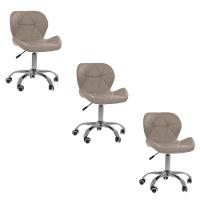 Kit 3 Cadeiras Office Eiffel Slim Com Base Giratória E Ajustável Bege - 1