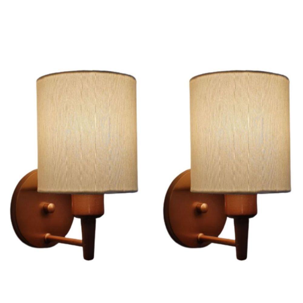 Kit-2 Arandela Cilíndrica Md-2009 Base Cobre Cúpula Em Tecido 14x15cm Algodão Crú - Bivolt - 1