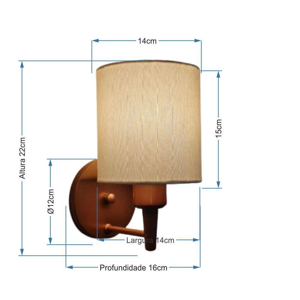 Kit-2 Arandela Cilíndrica Md-2009 Base Cobre Cúpula Em Tecido 14x15cm Algodão Crú - Bivolt - 2