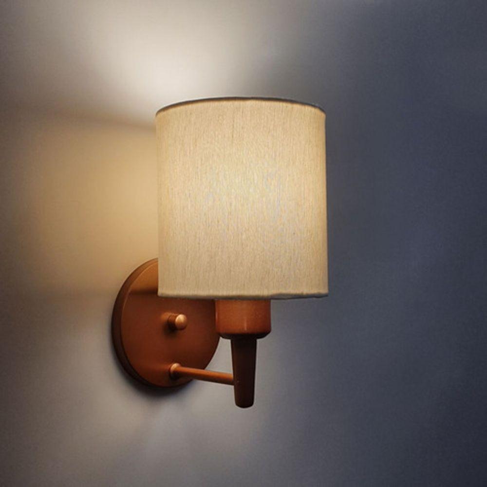 Kit-2 Arandela Cilíndrica Md-2009 Base Cobre Cúpula Em Tecido 14x15cm Algodão Crú - Bivolt - 7