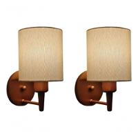 Kit-2 Arandela Cilíndrica Md-2009 Base Cobre Cúpula Em Tecido 14x15cm Algodão Crú - Bivolt - 5