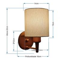 Kit-2 Arandela Cilíndrica Md-2009 Base Cobre Cúpula Em Tecido 14x15cm Algodão Crú - Bivolt - 6