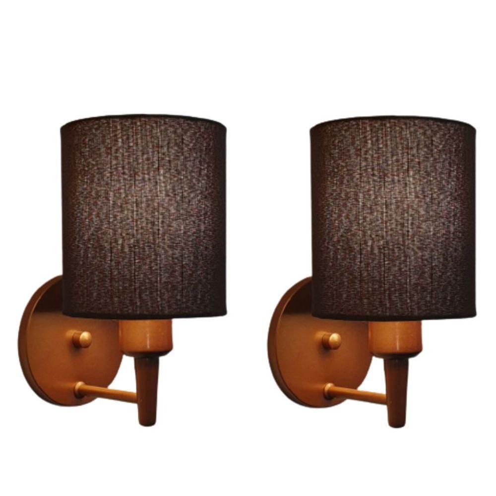 Kit-2 Arandela Cilíndrica Md-2009 Base Cobre Cúpula Em Tecido 14x15cm Café - Bivolt - 1