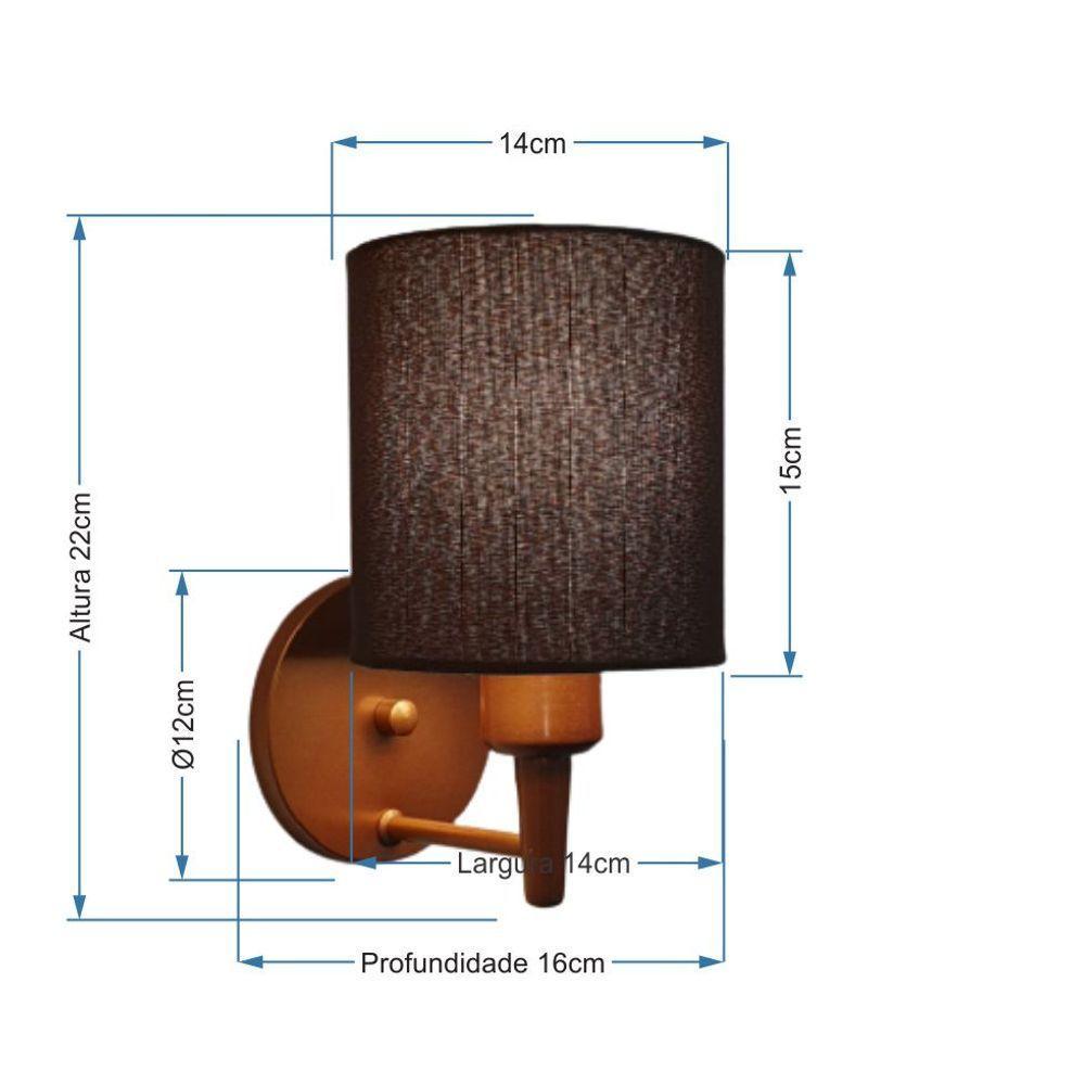 Kit-2 Arandela Cilíndrica Md-2009 Base Cobre Cúpula Em Tecido 14x15cm Café - Bivolt - 2