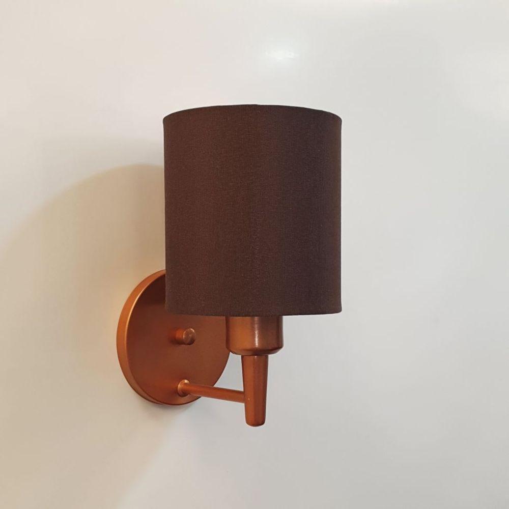 Kit-2 Arandela Cilíndrica Md-2009 Base Cobre Cúpula Em Tecido 14x15cm Café - Bivolt - 4
