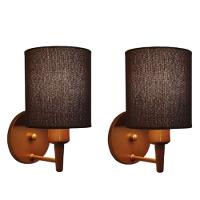 Kit-2 Arandela Cilíndrica Md-2009 Base Cobre Cúpula Em Tecido 14x15cm Café - Bivolt - 1