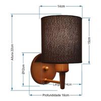 Kit-2 Arandela Cilíndrica Md-2009 Base Cobre Cúpula Em Tecido 14x15cm Café - Bivolt - 6