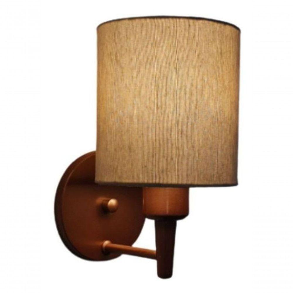 Kit-2 Arandela Cilíndrica Md-2009 Base Cobre Cúpula Em Tecido 14x15cm Palha - Bivolt - 8