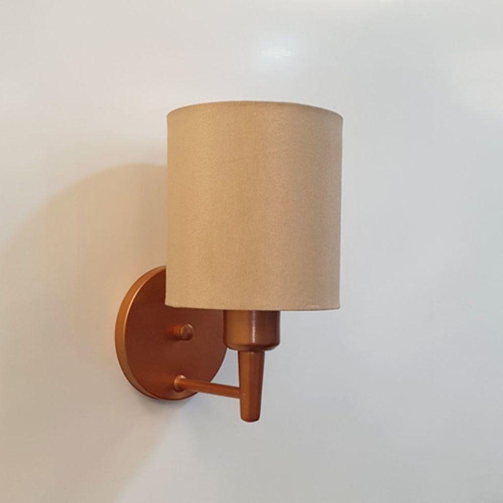 Kit-2 Arandela Cilíndrica Md-2009 Base Cobre Cúpula Em Tecido 14x15cm Palha - Bivolt - 9