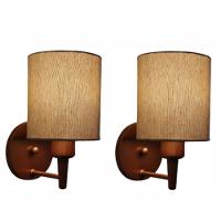 Kit-2 Arandela Cilíndrica Md-2009 Base Cobre Cúpula Em Tecido 14x15cm Palha - Bivolt - 1