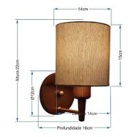 Kit-2 Arandela Cilíndrica Md-2009 Base Cobre Cúpula Em Tecido 14x15cm Palha - Bivolt - 6