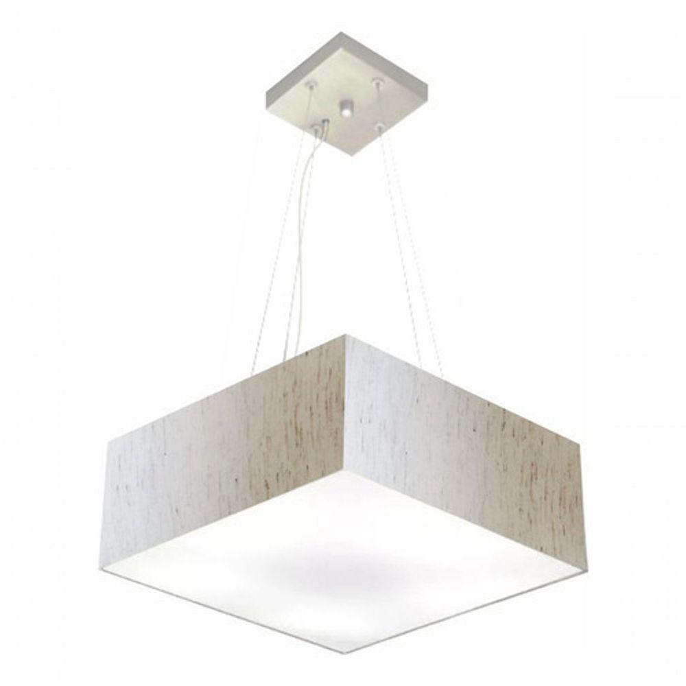 Lustre Pendente Quadrado Vivare Md-4196 Cúpula Em Tecido 15/45x45cm - Bivolt Linho Bege 127/220v - 3
