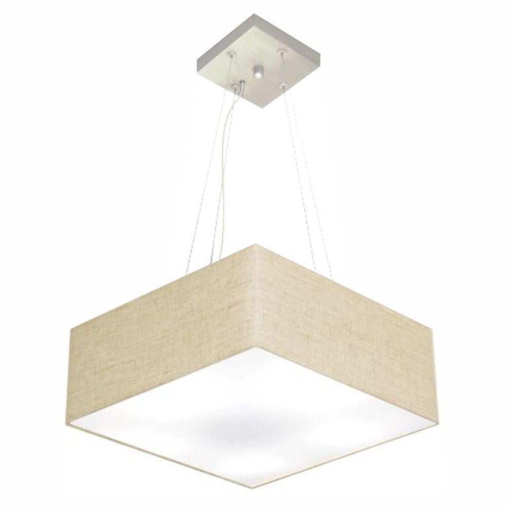 Lustre Pendente Quadrado Vivare Md-4196 Cúpula Em Tecido 15/45x45cm - Bivolt Rustico-bege 127/220v - 1
