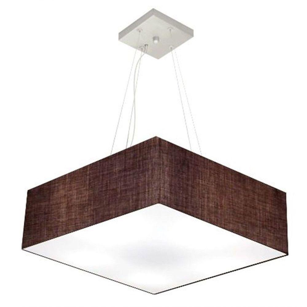 Lustre Pendente Quadrado Vivare Md-4198 Cúpula Em Tecido 15/60x60cm - Bivolt Café 127/220v - 1