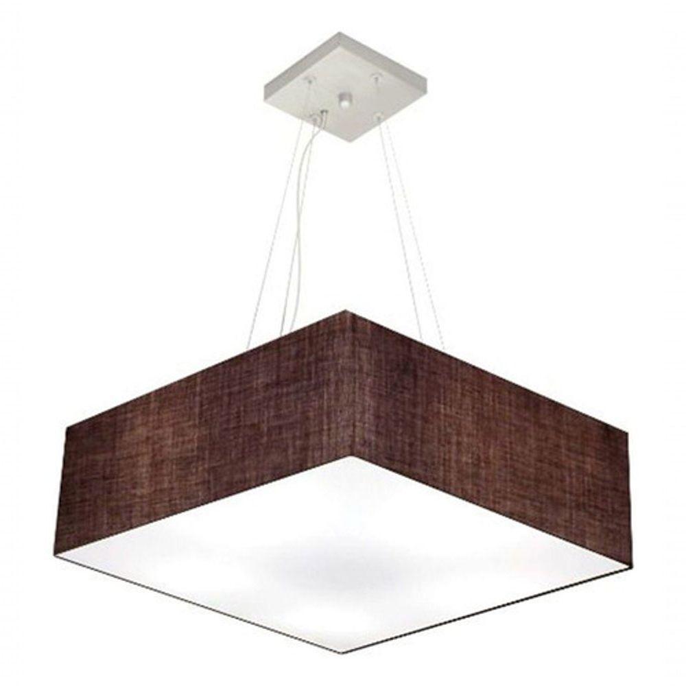 Lustre Pendente Quadrado Vivare Md-4198 Cúpula Em Tecido 15/60x60cm - Bivolt Café 127/220v - 3