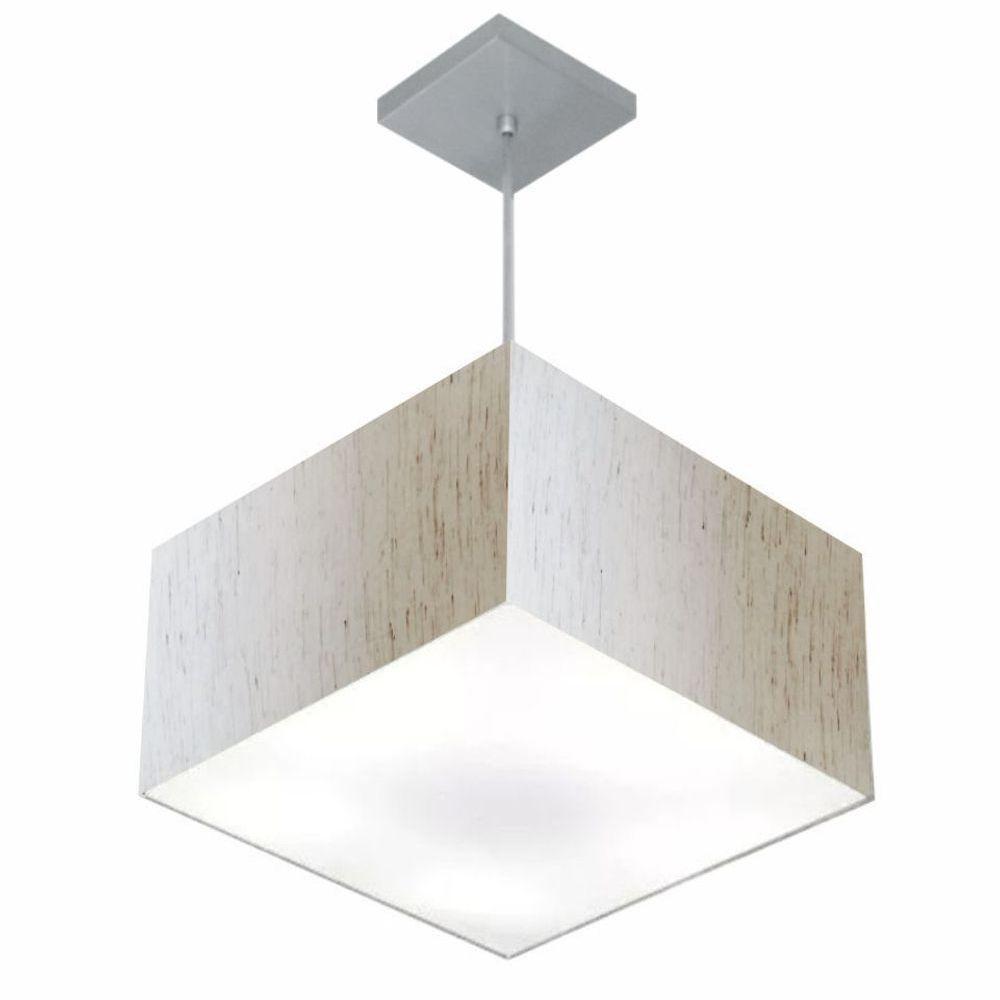 Lustre Pendente Quadrado Vivare Md-4020 Cúpula Em Tecido 21/35x35cm - Bivolt Linho Bege 127/220v - 1