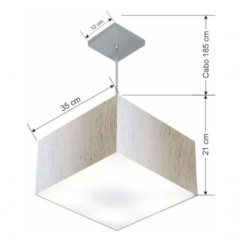 Lustre Pendente Quadrado Vivare Md-4020 Cúpula Em Tecido 21/35x35cm - Bivolt Linho Bege 127/220v - 4